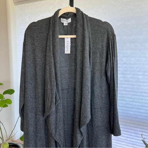 Velvet by Graham & Spencer Adonia Waterfall Drape Open Front Cardigan Anthracite - Picture 2 of 6